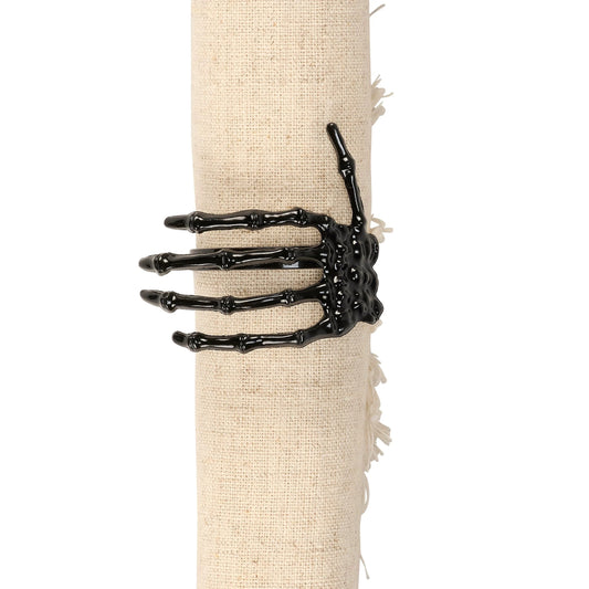 Black Metal Skeleton Hand Napkin Rings (set of 4)