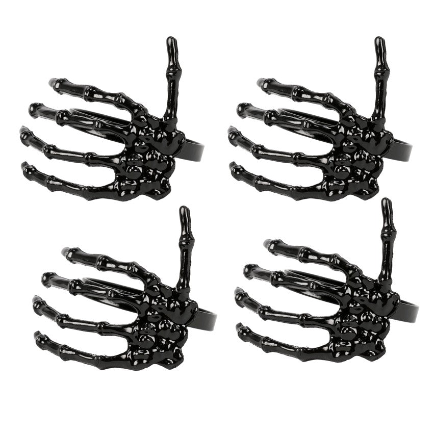 Black Metal Skeleton Hand Napkin Rings (set of 4)