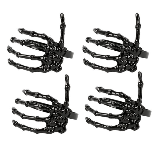 Black Metal Skeleton Hand Napkin Rings (set of 4)
