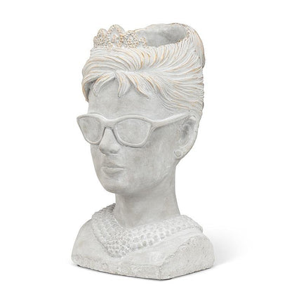 Woman Head with Sunglasses and Pearl Necklace Planter Pot