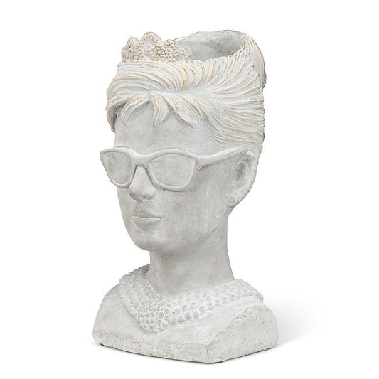 Woman Head with Sunglasses and Pearl Necklace Planter Pot