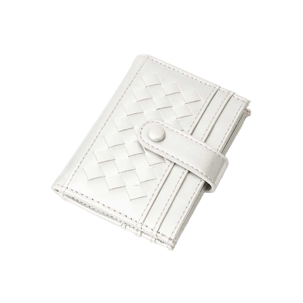 Silver textured wallet with a button on a white background