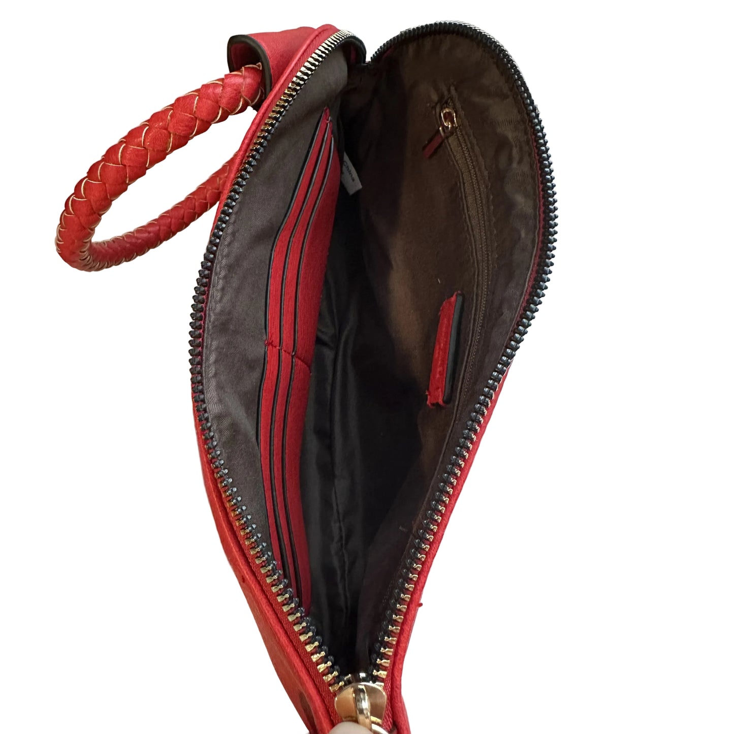 Vegan Leather Wristlet Clutch with Cuff Handle & Tassel (Red)
