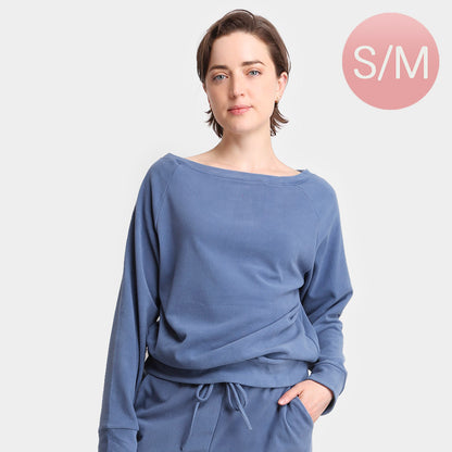Soft Boat Neck Fleece Sweatshirt (Denim Blue)