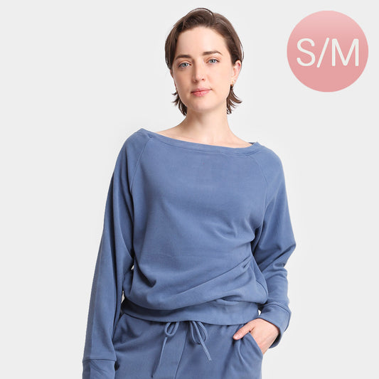 Soft Boat Neck Fleece Sweatshirt (Denim Blue)