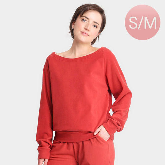 Soft Boat Neck Fleece Sweatshirt (Rust Red)