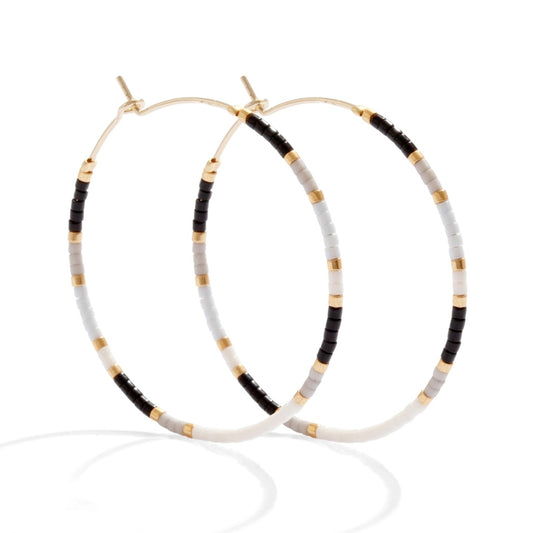 Miyuki Delica Beaded Hoop Earrings (White, Grey, Black)