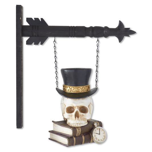 Halloween Stacked Books with Skull Hanging Arrow Replacement Sign