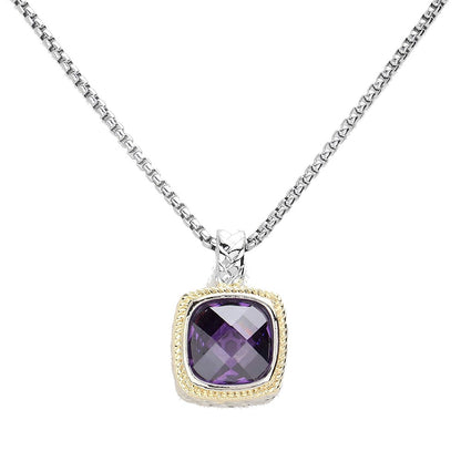 Square Purple CZ Pendant Necklace