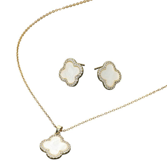 Rhinestone Quatrefoil Necklace and Earring Set (Assorted Colors)