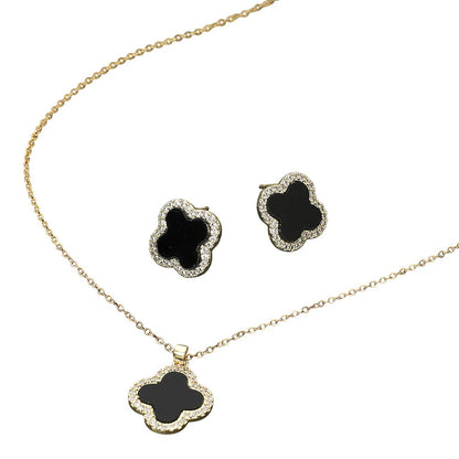 Rhinestone Quatrefoil Necklace and Earring Set (Assorted Colors)