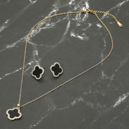 Rhinestone Quatrefoil Necklace and Earring Set (Assorted Colors)