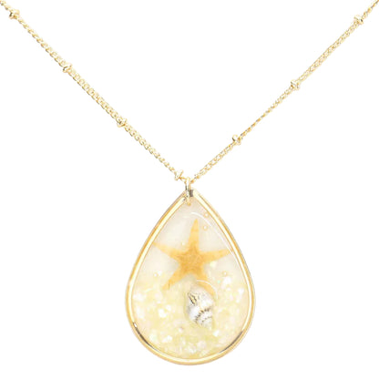 Starfish Conch Shell Accented Teardrop Pendant Necklace