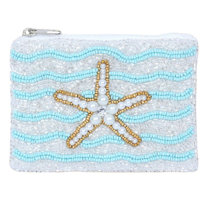 Starfish Pearl and Seed Beaded Coin Purse