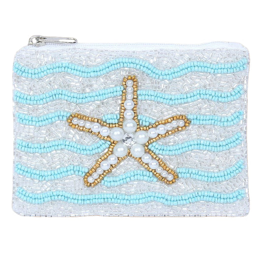 Starfish Pearl and Seed Beaded Coin Purse