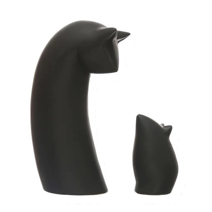 Matte Black Cat & Mouse Statue Set