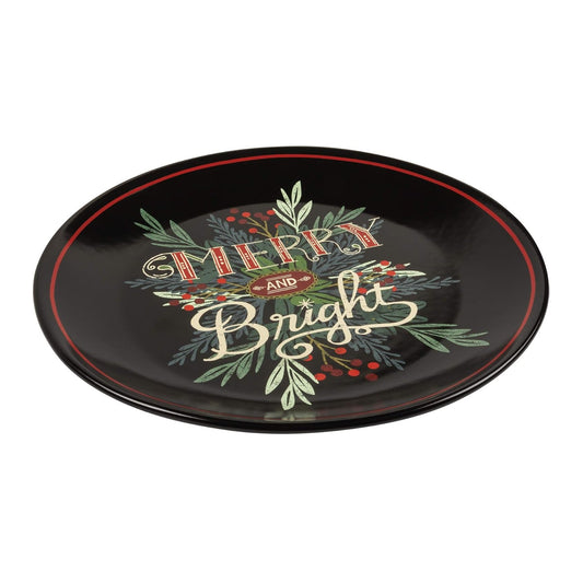 Botanical Black Merry and Bright Platter with Greenery & Berries