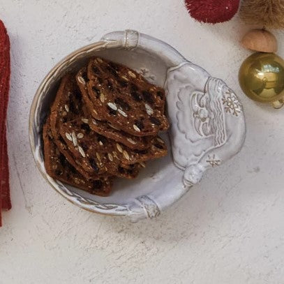 Stoneware Santa Shaped Bowl with Snowflakes