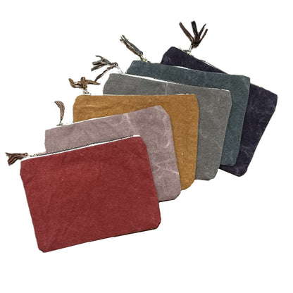 Stonewashed Canvas with Leather Tassel Zippered Bag (assorted colors)
