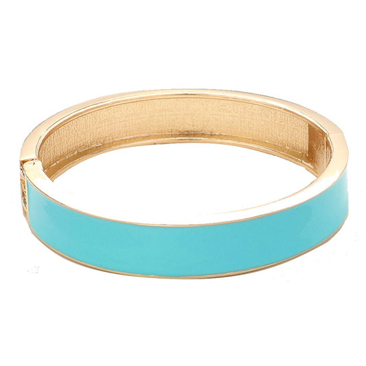 Enamel Hinged Bangle Bracelet (Thick, Turquoise, Gold)