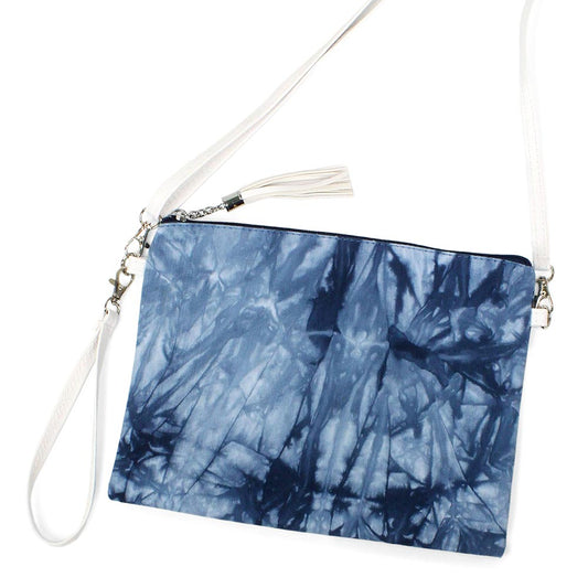 Tie Dye Wristlet Clutch  ,  Crossbody Bag (Blue, White)