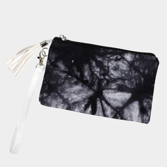 Tie Dye Wristlet Clutch,  Wallet Bag (Black, White)
