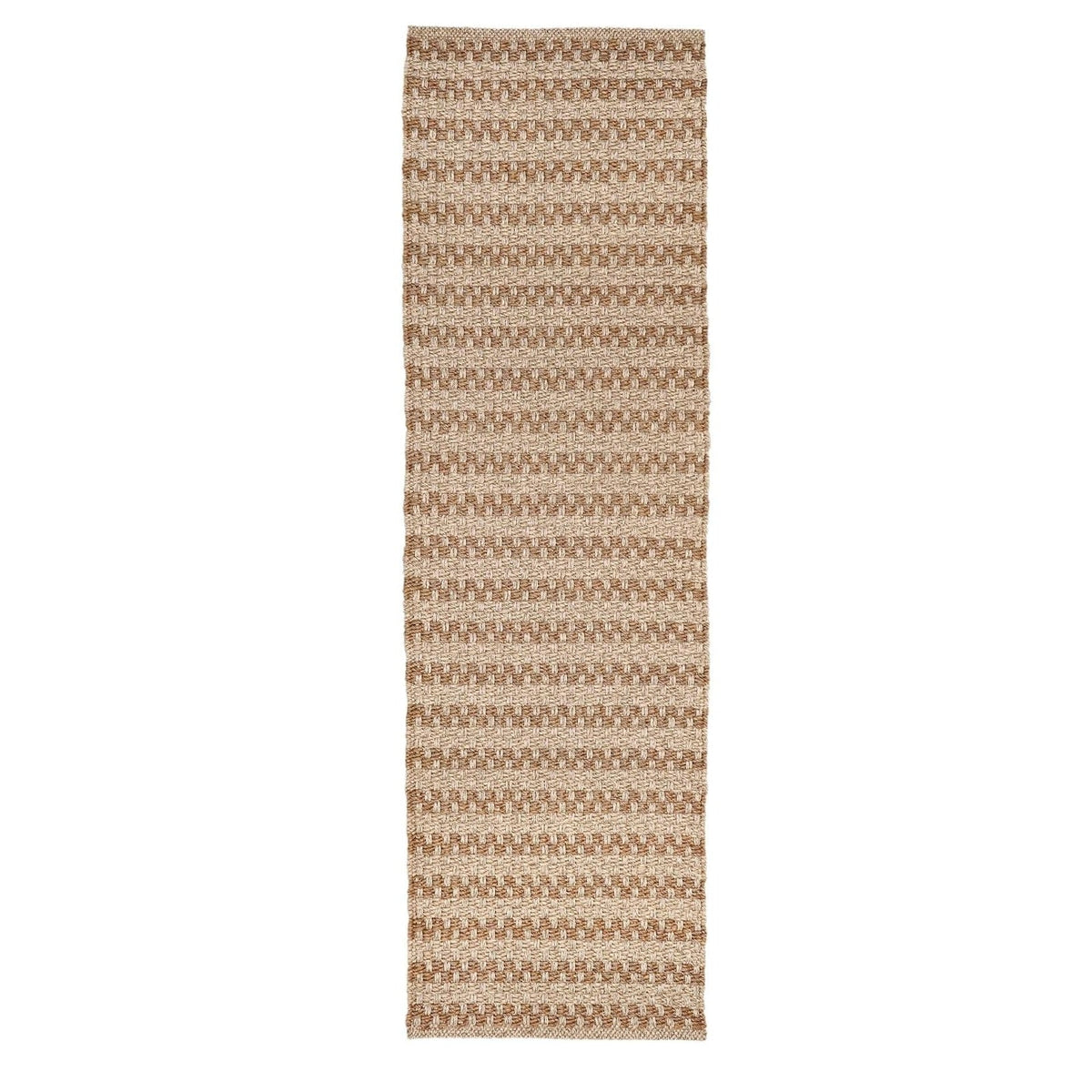 Liora Manne Mirage Tweed Natural 2' x 8' runner with a textured beige and tan weave. A versatile indoor/outdoor rug for halls, kitchens and patios.