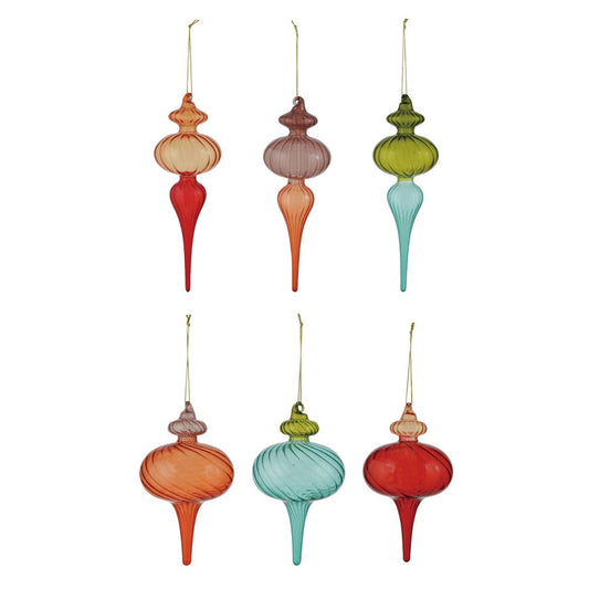 Set of colorful glass Christmas ornaments on a white background