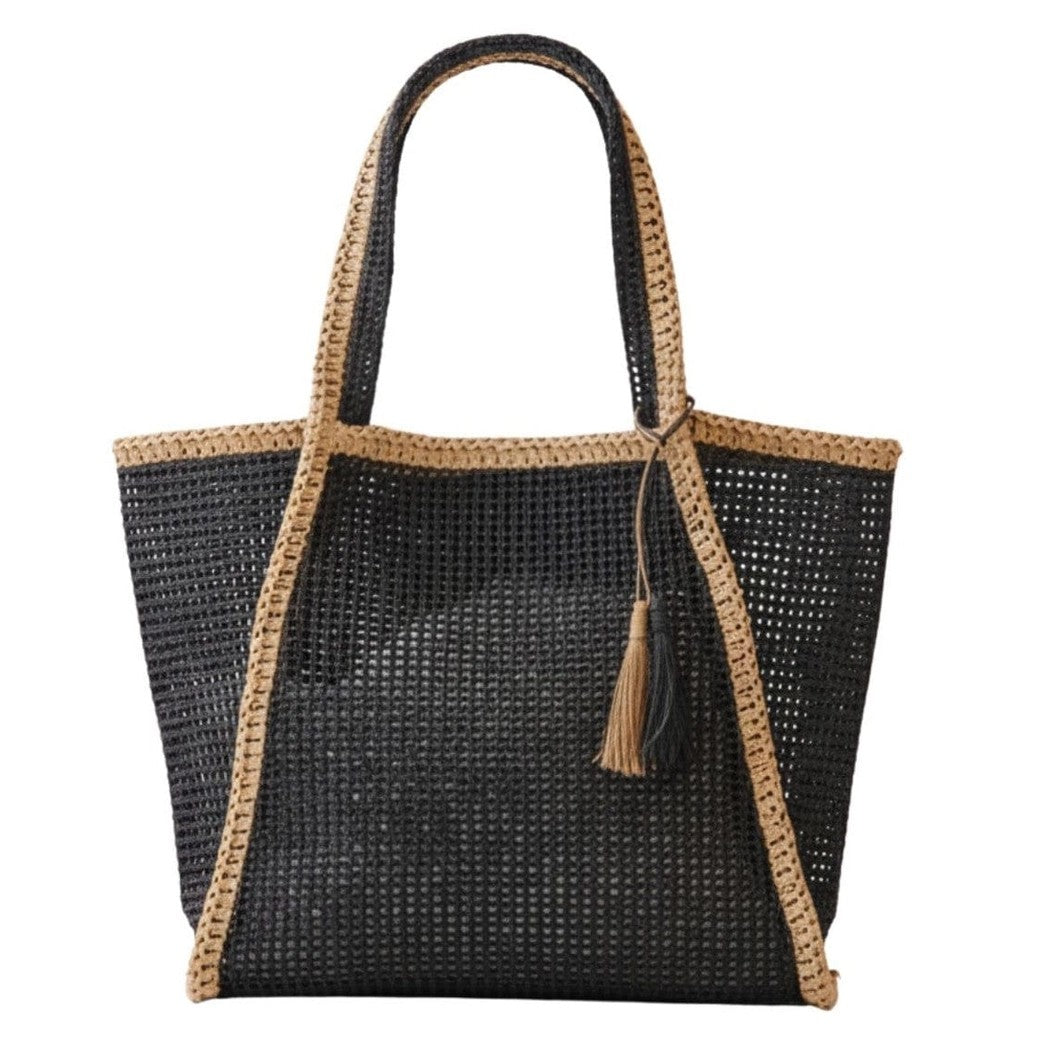 Two Tone Woven Straw Beach Tote Bag