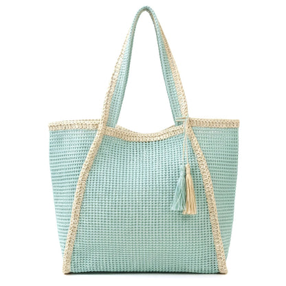 Two Tone Woven Straw Beach Tote Bag
