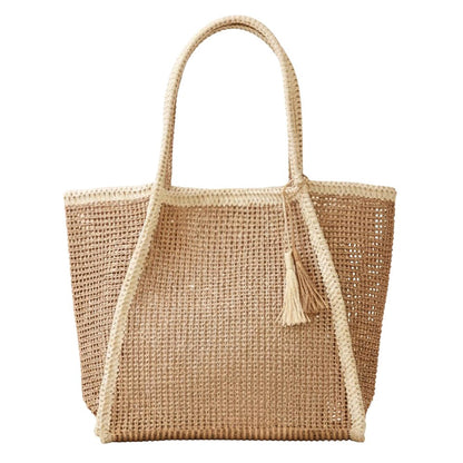 Two Tone Woven Straw Beach Tote Bag