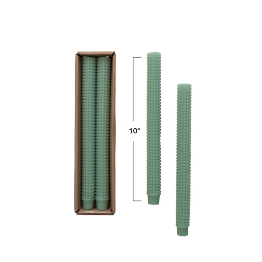 Unscented Hobnail Taper Candles in Box, Set of 2 (Sea Green, Mint)