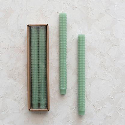 Unscented Hobnail Taper Candles in Box, Set of 2 (Sea Green, Mint)