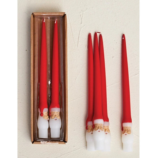 Santa Taper Candles in Box, Red & White