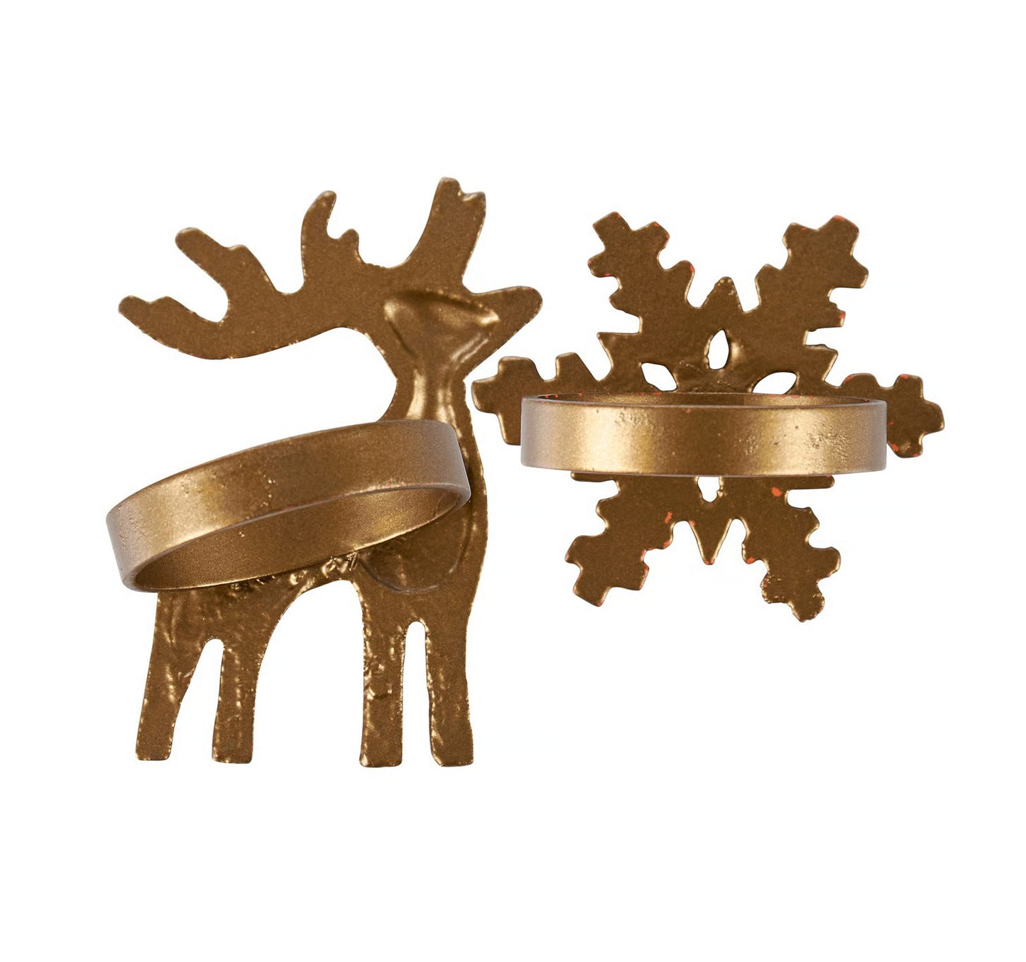 Gold Winter Napkin Rings (set of 4, Reindeer & Snowflakes)