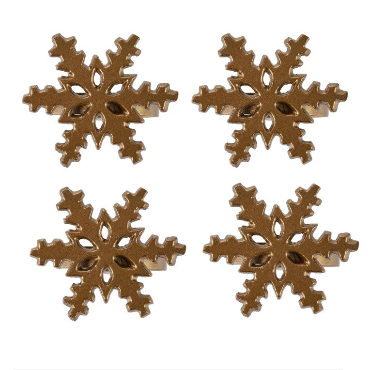 Gold Winter Napkin Rings (set of 4, Reindeer & Snowflakes)