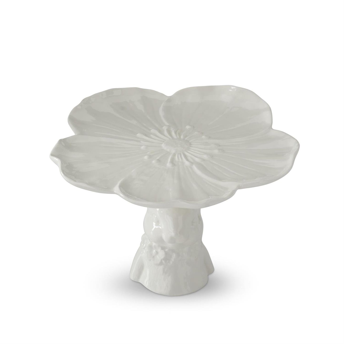 White Ceramic Easter Bunny Rabbit Embossed Flower Pedestal Dish – Cake Stand