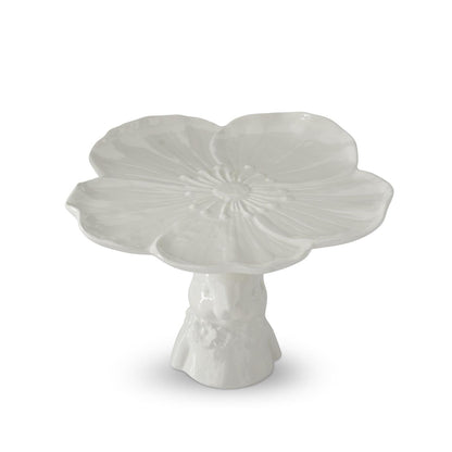 White Ceramic Easter Bunny Rabbit Embossed Flower Pedestal Dish – Cake Stand