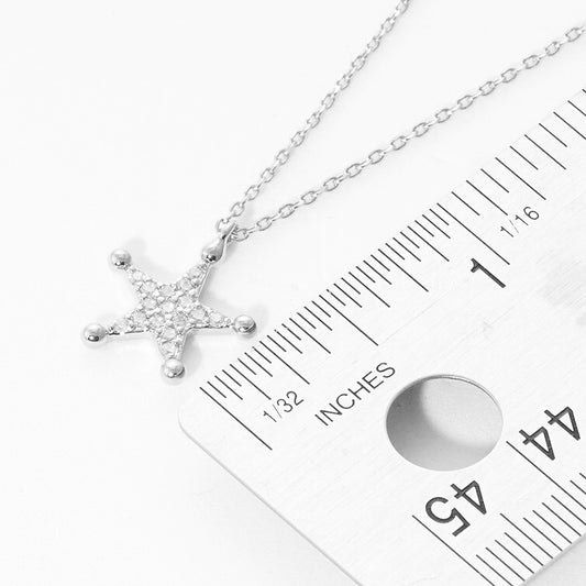 White Gold Dipped CZ Pavé Star Pendant Necklace