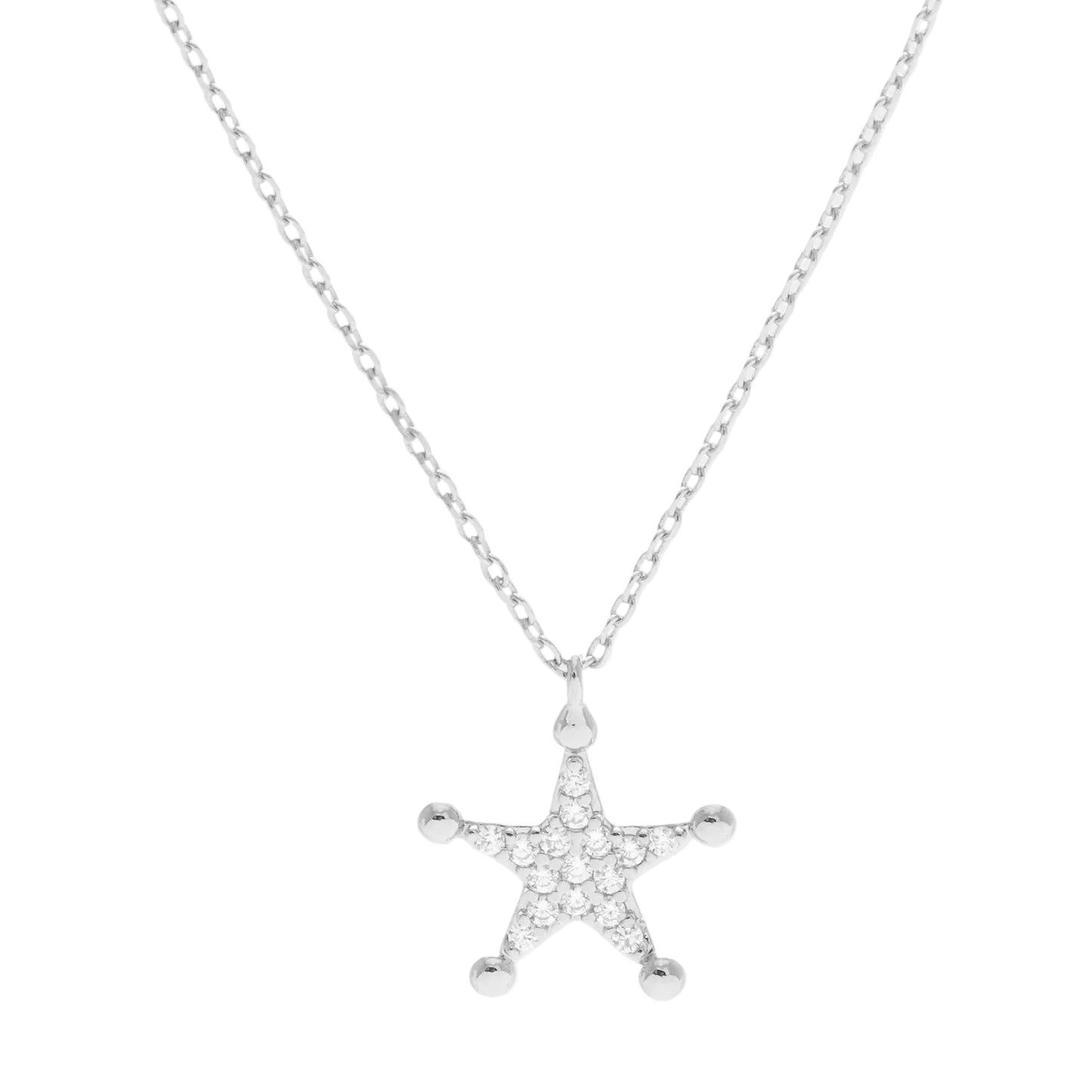 White Gold Dipped CZ Pavé Star Pendant Necklace