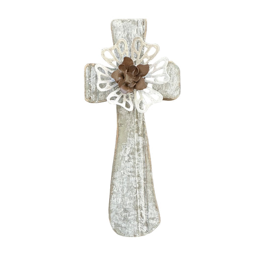 Wood & Metal Cross (White)