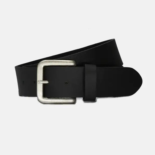 Wide Black Leather on Steel Buckle Belt (Small)