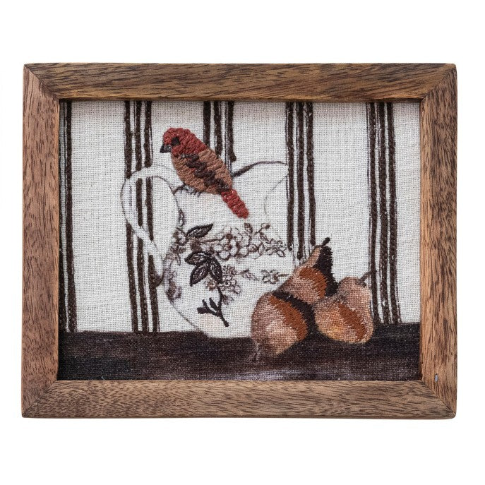 Framed Embroidered Bird with Fruit Wall Art