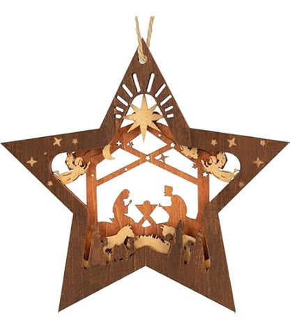 Wood Star Nativity Scene Christmas Tree Ornament