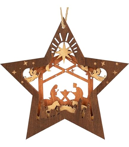 Wood Star Nativity Scene Christmas Tree Ornament