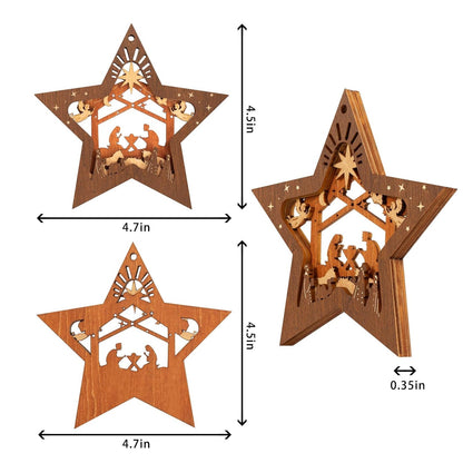 Wood Star Nativity Scene Christmas Tree Ornament