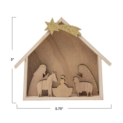 Wood Manger Nativity Scene with Crèche (Set of 6)