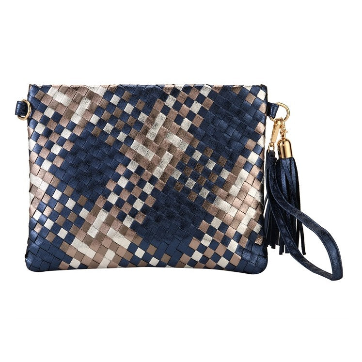 Woven Faux Leather Clutch Handbag Purse (assorted colors)