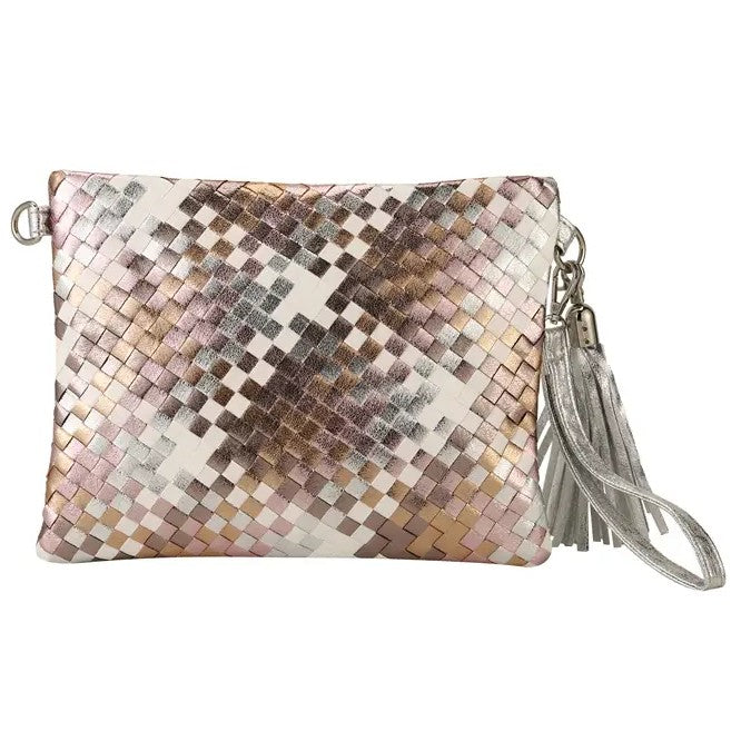 Woven Faux Leather Clutch Handbag Purse (assorted colors)