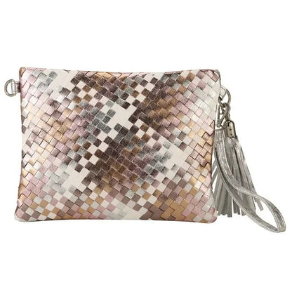 Woven Faux Leather Clutch Handbag Purse (assorted colors)